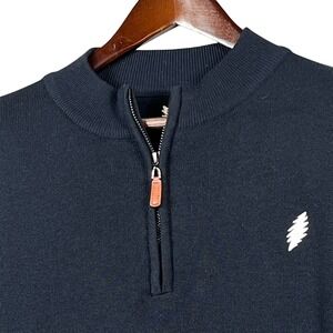 SEC 119 Mens Grateful Dead Quarter Zip Sweater Navy Lightning Bolt Jam Band L
